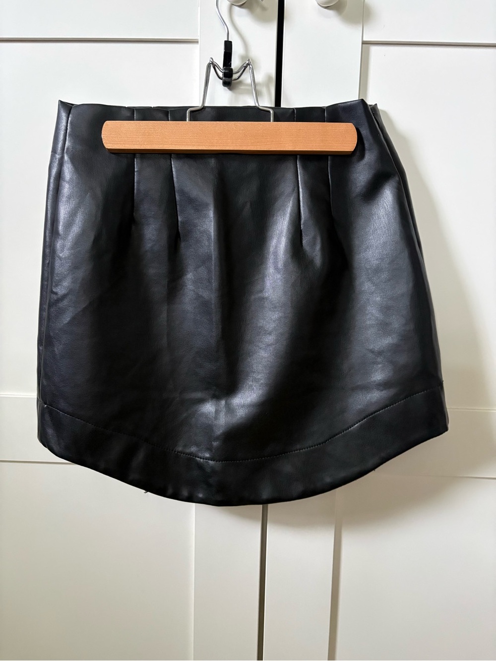 Deluc Black Faux Leather Mini Skirt with Pleat Detail